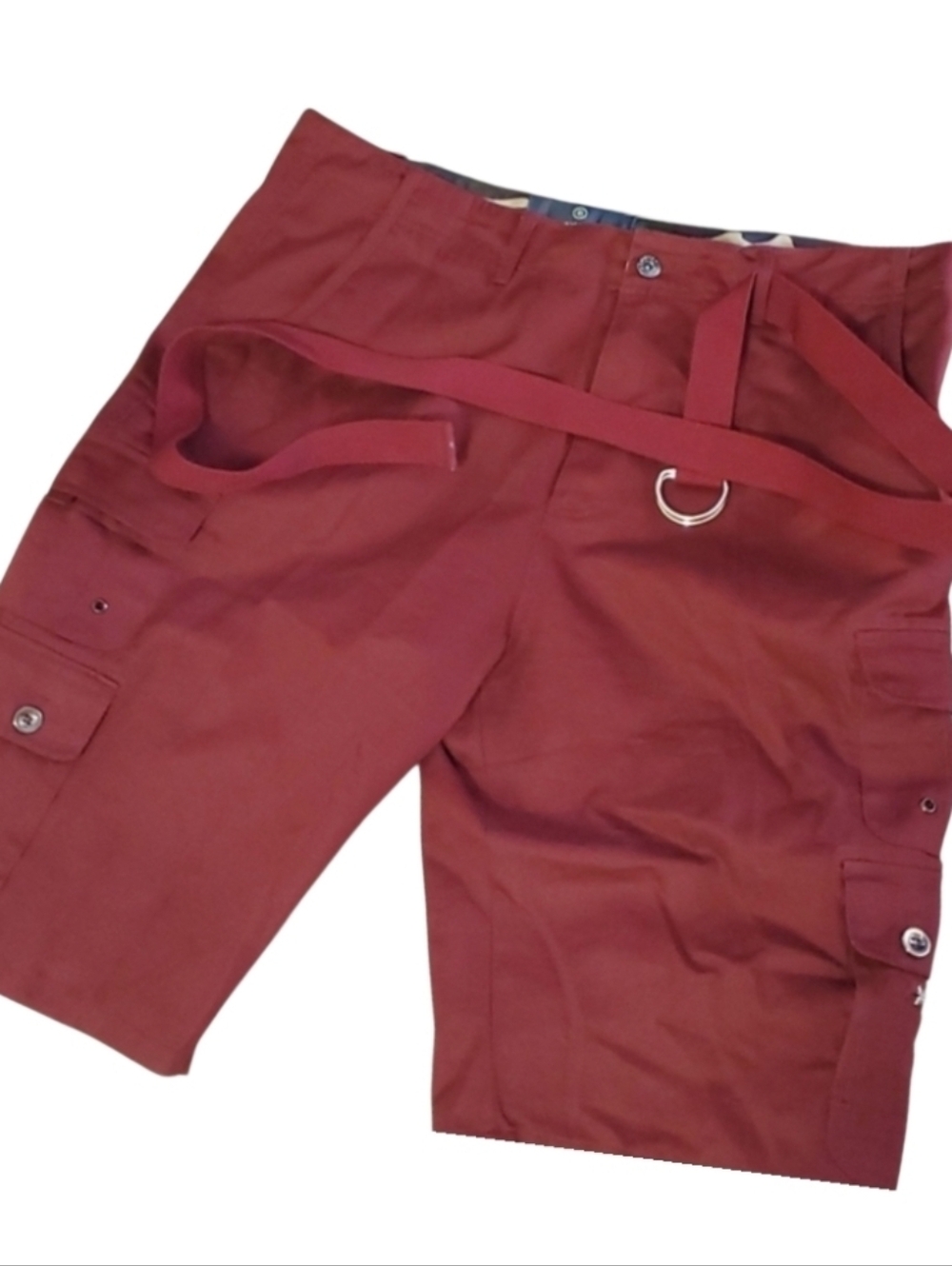 BYN DYNASTY Men's Red Cargo Shorts Streetwear Style Size 42 Belt Multi Pocket